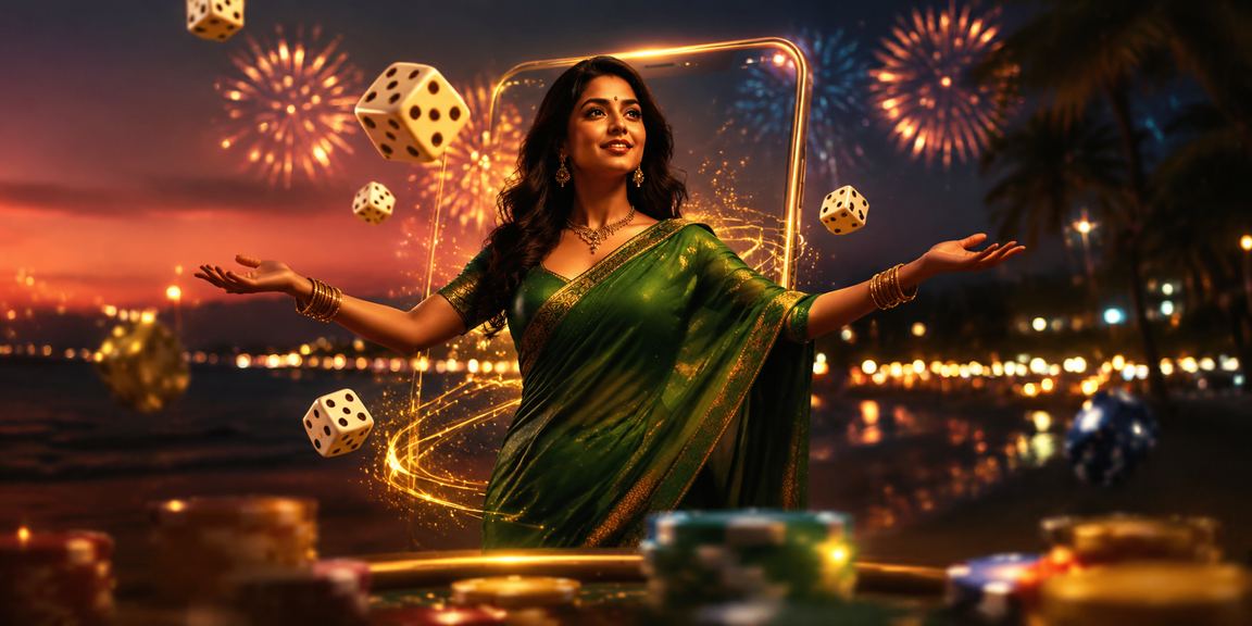 Mobile gamer enjoying Teen Patti in Goa beachside setting